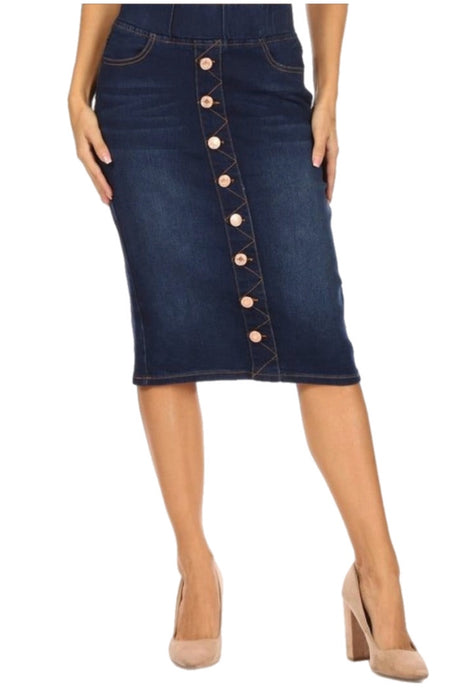 Button Skirt for Women Style 77803  in Dark Indigo Wash