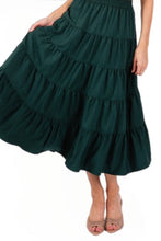 80531 Full Swing Tiered Midi Skirt in Hunter Green