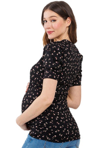 Floral Puff Sleeve Maternity Top Style 2448 in Mauve or Black