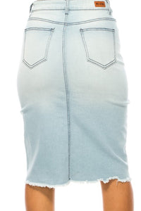Mid Length Denim Pencil Skirt Style 79138 in Light Indigo