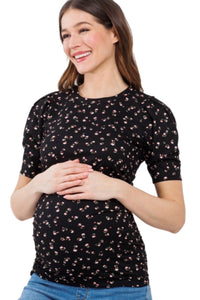 Floral Puff Sleeve Maternity Top Style 2448 in Mauve or Black