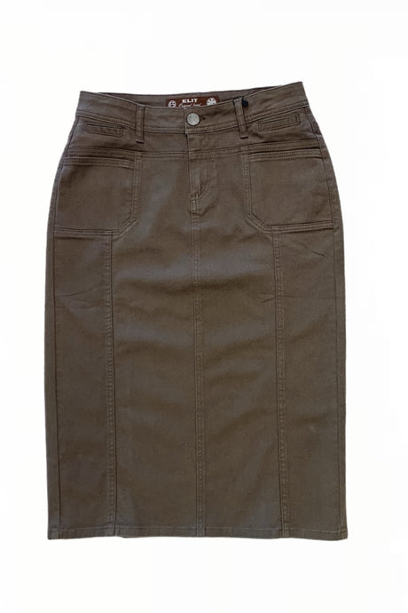 Mocha Mid-Length Twill Skirt style 243/5-34F