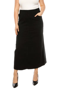 Plus Long Twill Skirt Style 89151X in Black