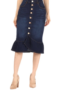 Denim Skirt Style 77531 in Dark Indigo Wash