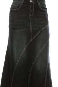 Long Flared Denim Skirt Style 89140 in Black