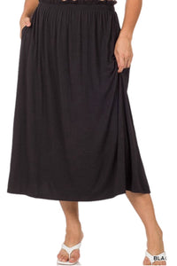 Plus Paperbag Waist Midi Skirt Style 8303X in Black