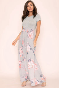 Grey Pink Maxi Dress Style 1572