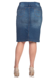 Plus Vintage Wash Denim Pencil Skirt 77104