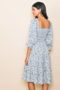 Floral Smocked Dress 1218 in Cream or Light Blue