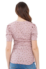 Floral Puff Sleeve Maternity Top Style 2448 in Mauve or Black