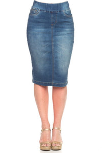 Vintage Wash Denim Pencil Skirt 77104