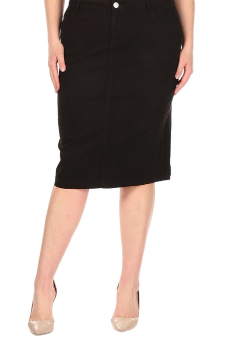 Plus Twill Mid-Length Skirt Style 79174X in Black