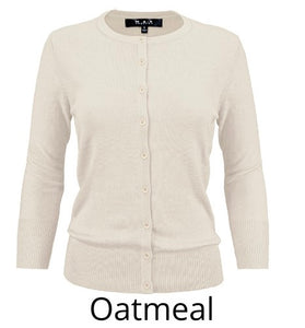 Button Crew Neck Cardigan Style 079