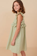 Girls Linen Striped Ruffle Dress Style 8289 in Sage