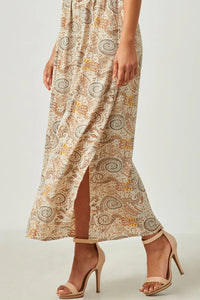 Paisley Print Flutter Sleeve Maxi Dress Style 5558 in Taupe