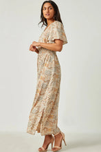 Paisley Print Flutter Sleeve Maxi Dress Style 5558 in Taupe