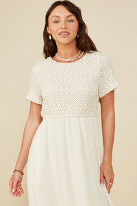 Crochet Mix Media Midi Dress Style 8553 in Ivory