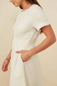 Crochet Mix Media Midi Dress Style 8553 in Ivory