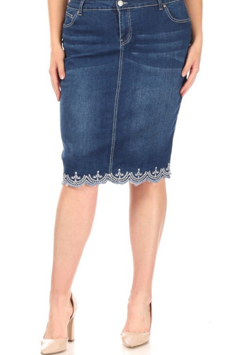 Plus Denim Skirt 77227X in Indigo Wash