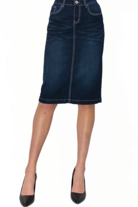 Denim Skirt 77247 in Dark Indigo Wash