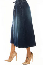 Denim Midi Skirt 79410 In Dark Indigo Wash.