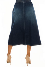 Denim Midi Skirt 79410 In Dark Indigo Wash.