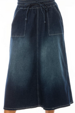 Denim Midi Skirt 79410 In Dark Indigo Wash.