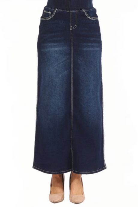 Long Denim Skirt 88040 in Indigo Wash