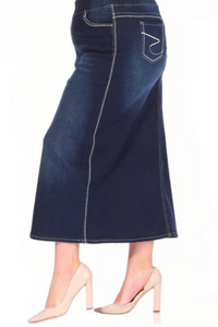 Plus Denim Long Skirt 88040X in Indigo Wash