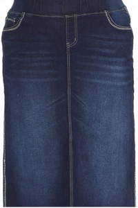 Plus Denim Long Skirt 88040X in Indigo Wash
