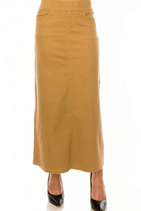 Twill Long Skirt Style 89151 in Khaki