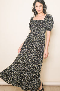 Floral Short Sleeve Maxi Dress 1246 in Black