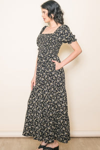 Floral Short Sleeve Maxi Dress 1246 in Black