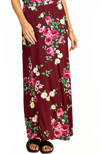 Flared Maxi Skirt in Black Floral or Wine Floral Style 1434P