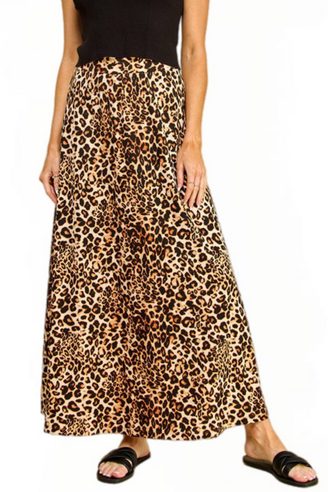 Flared Maxi Skirt in Leopard Style 1434P