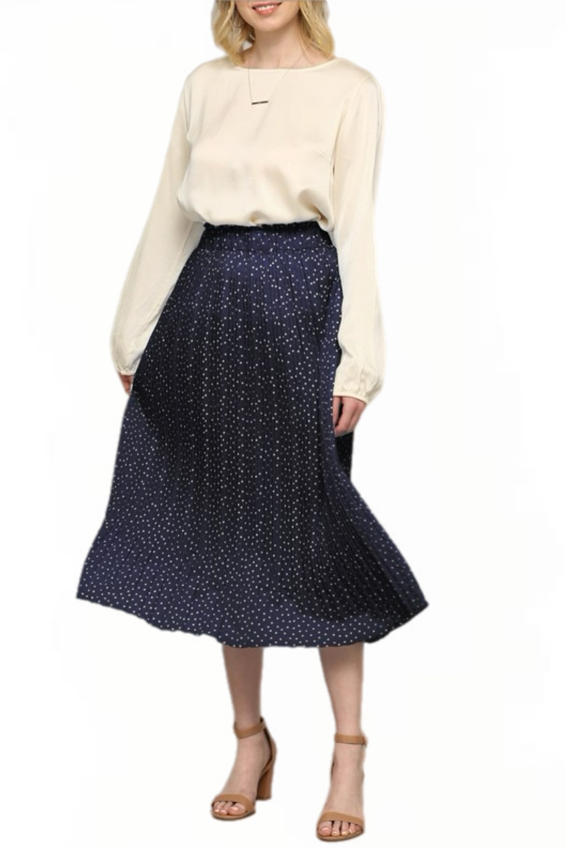 Pleated Skirt Style 2383 in Navy or Rust Polka Dot