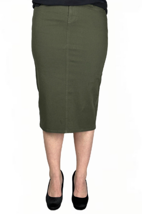 Olive Green Twill Midi Skirt style 243/10-10D