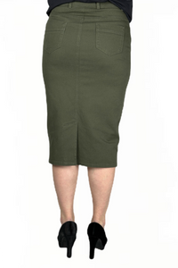 Olive Green Twill Midi Skirt style 243/10-10D