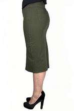 Olive Green Twill Midi Skirt style 243/10-10D