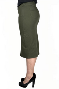 Olive Green Twill Midi Skirt style 243/10-10D