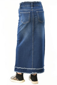 Girls Long Denim Skirt Style 89184 in Dark Indigo