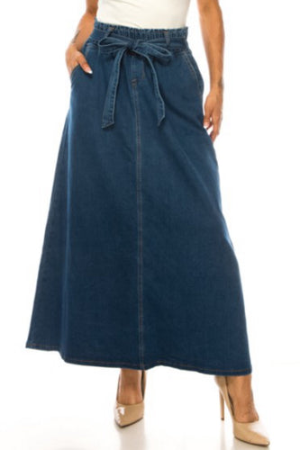 Long Denim Skirt Style 89451 in Dark Indigo