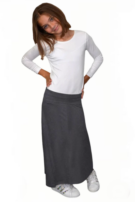 Girls Maxi Skirt - 1430 In Dark Charcoal Grey