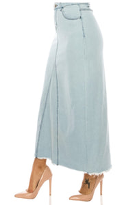 Long Denim Skirt Style 89209 in Light Wash