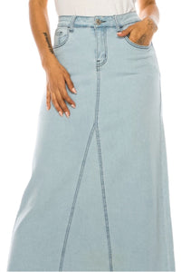 Long Denim Skirt Style 89209 in Light Wash