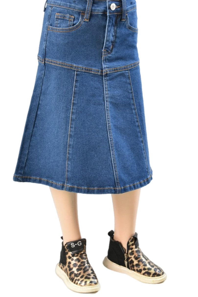 Girls Flared Denim Skirt Style 79242 in Indigo Wash