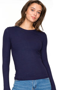 Crew Neck Rayon Ribbed Long Sleeve Style 9509 in Navy