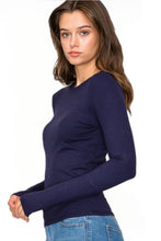 Crew Neck Rayon Ribbed Long Sleeve Style 9509 in Navy