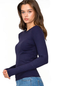 Crew Neck Rayon Ribbed Long Sleeve Style 9509 in Navy