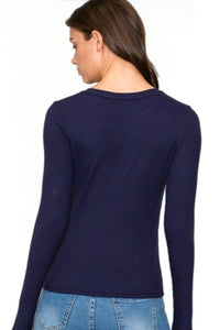 Crew Neck Rayon Ribbed Long Sleeve Style 9509 in Navy